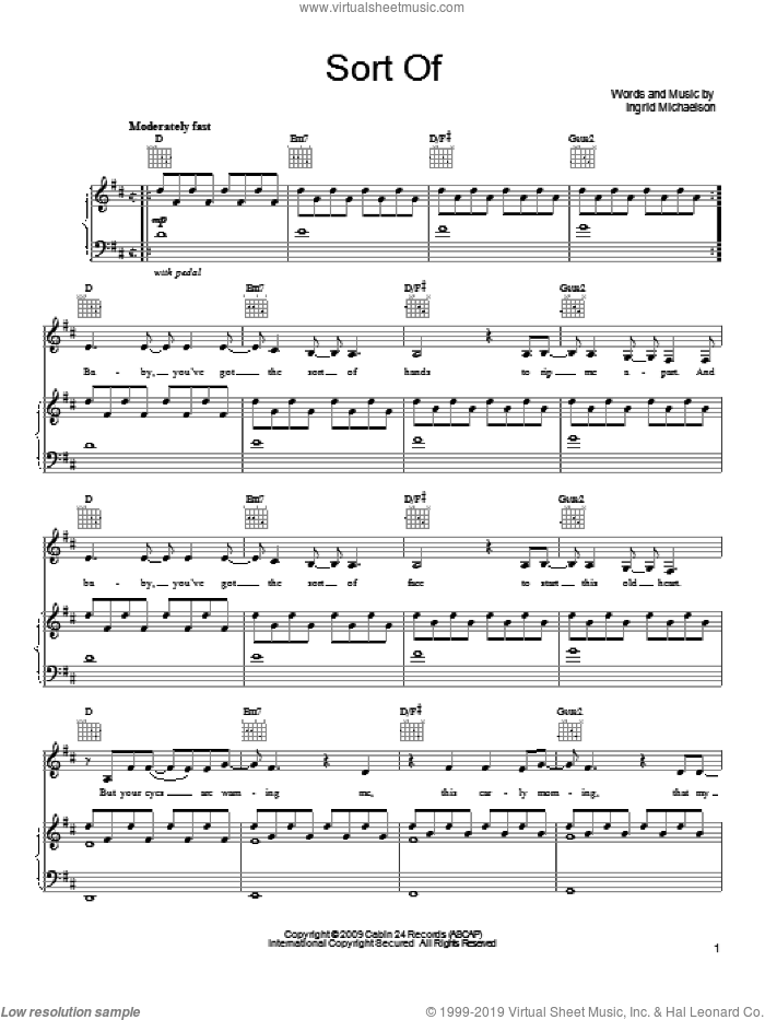 Sort Of sheet music for voice, piano or guitar by Ingrid Michaelson, intermediate skill level