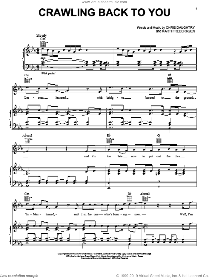 Crawling Back To You sheet music for voice, piano or guitar by Daughtry, Chris Daughtry and Marti Frederiksen, intermediate skill level