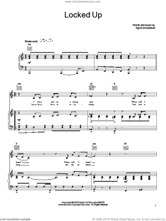 Locked Up sheet music for voice, piano or guitar by Ingrid Michaelson, intermediate skill level