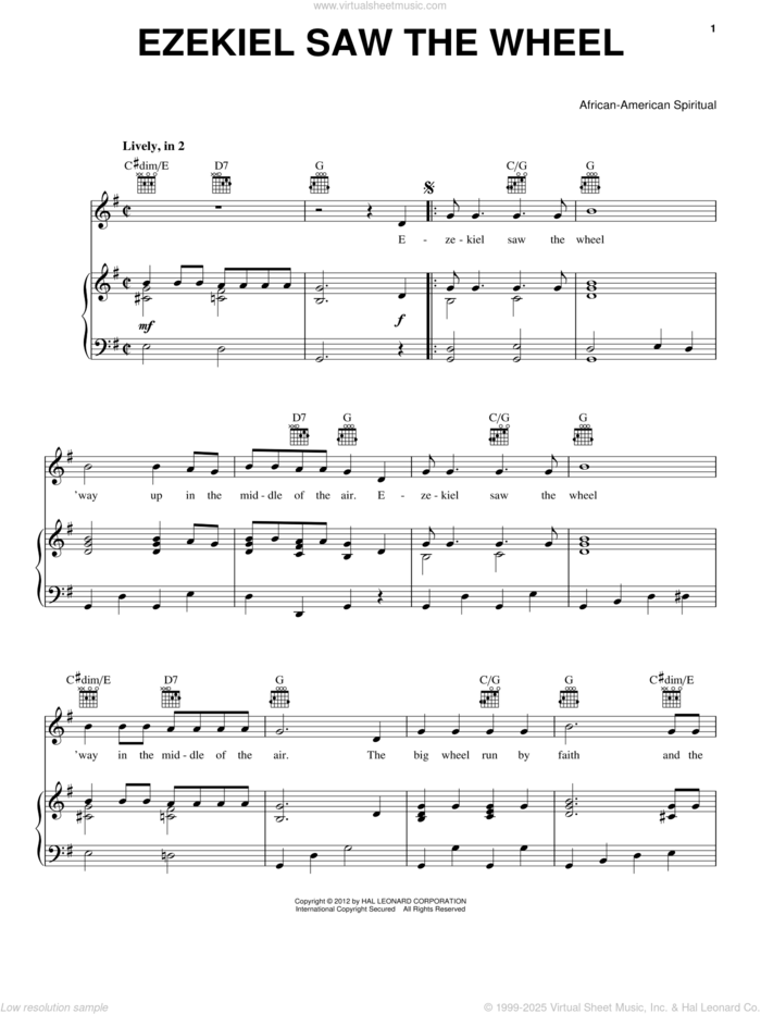 Ezekiel Saw The Wheel sheet music for voice, piano or guitar, intermediate skill level