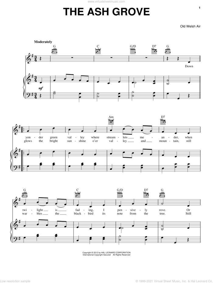 The Ash Grove sheet music for voice, piano or guitar, intermediate skill level