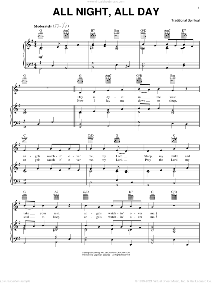 All Night, All Day sheet music for voice, piano or guitar, intermediate skill level