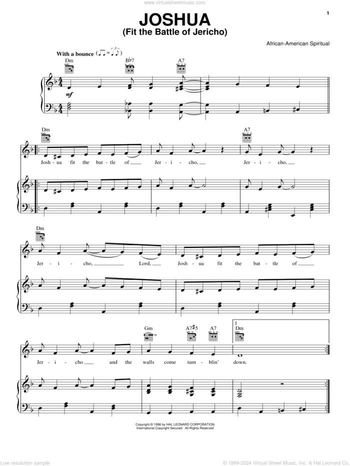 Joshua (Fit The Battle Of Jericho) sheet music for voice, piano or guitar, intermediate skill level