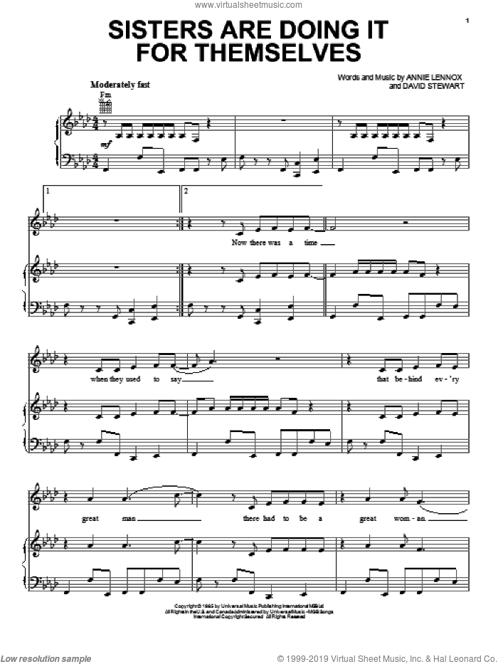 Sisters Are Doing It For Themselves sheet music for voice, piano or guitar by Eurythmics, Annie Lennox and Dave Stewart, intermediate skill level