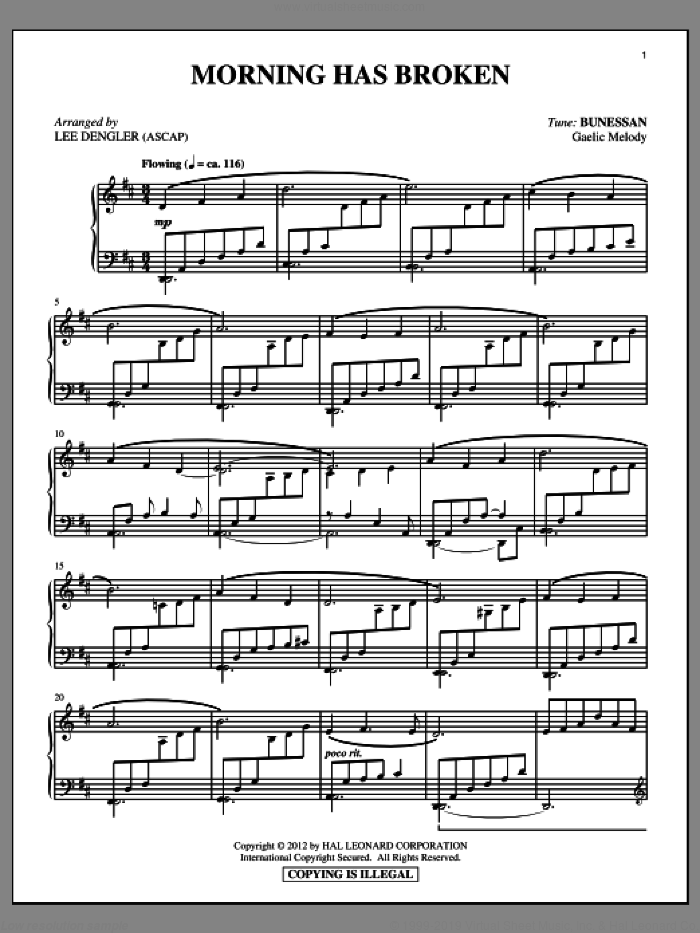 Bunessan sheet music for piano solo  and Lee Dengler, intermediate skill level