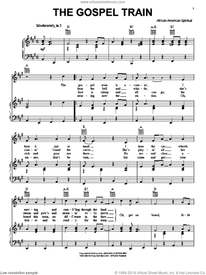 The Gospel Train sheet music for voice, piano or guitar, intermediate skill level