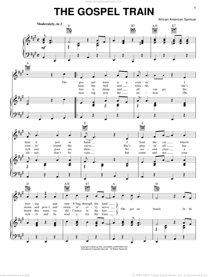 The Gospel Train sheet music for voice, piano or guitar, intermediate skill level
