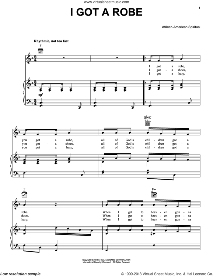 I Got A Robe sheet music for voice, piano or guitar, intermediate skill level