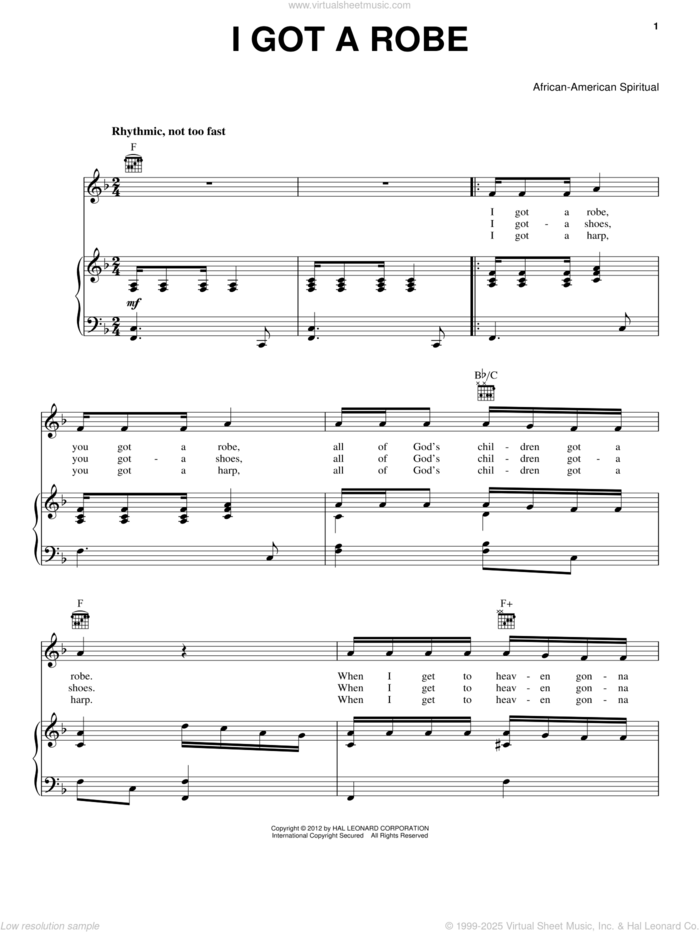 I Got A Robe sheet music for voice, piano or guitar, intermediate skill level