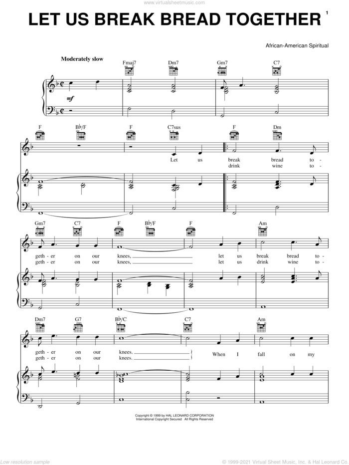 Let Us Break Bread Together sheet music for voice, piano or guitar, intermediate skill level
