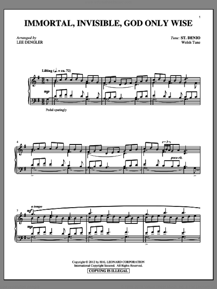 Immortal, Invisible sheet music for piano solo by Walter Chalmers Smith, Lee Dengler and Miscellaneous, intermediate skill level