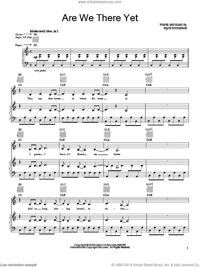 Are We There Yet sheet music for voice, piano or guitar by Ingrid Michaelson, intermediate skill level