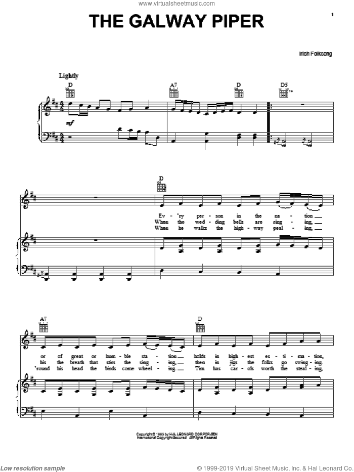The Galway Piper sheet music for voice, piano or guitar, intermediate skill level