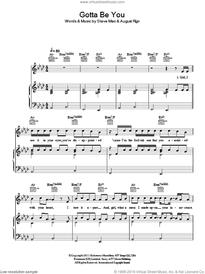 Gotta Be You sheet music for voice, piano or guitar by One Direction, August Rigo and Steve Mac, intermediate skill level