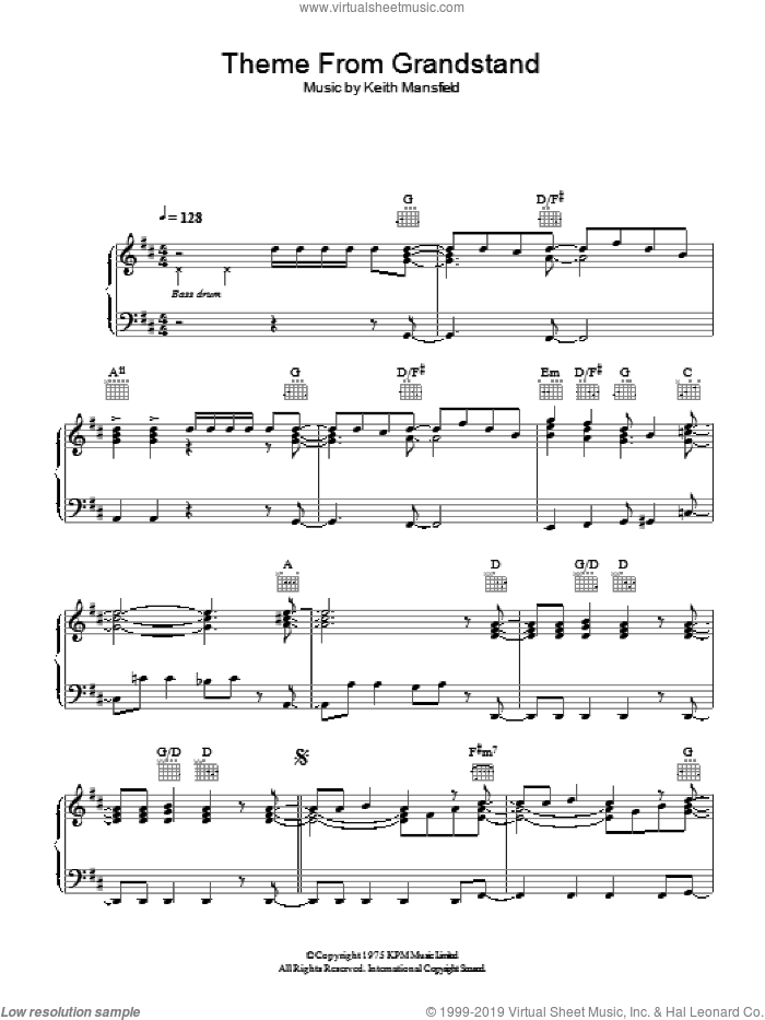 Theme from Grandstand sheet music for piano solo by Keith Mansfield, intermediate skill level