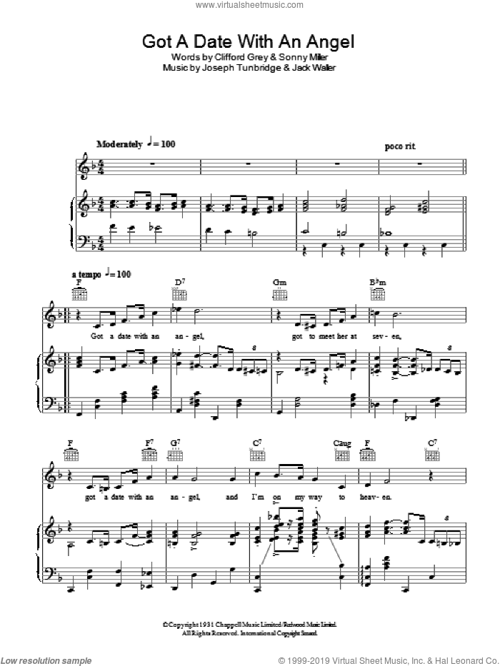 Got A Date With An Angel sheet music for voice, piano or guitar by The Four Freshmen, Clifford Grey, Jack Waller, Joseph Tunbridge and Sonny Miller, intermediate skill level