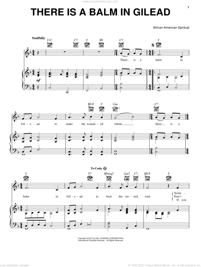 There Is A Balm In Gilead sheet music for voice, piano or guitar, intermediate skill level