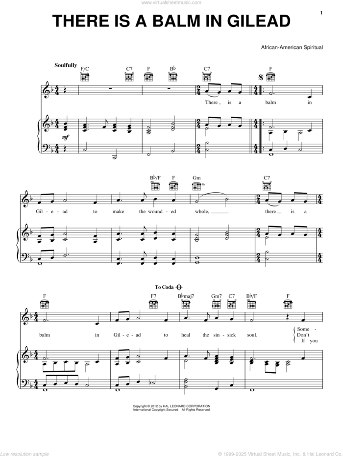 There Is A Balm In Gilead sheet music for voice, piano or guitar, intermediate skill level