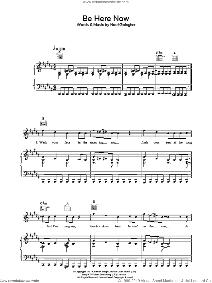 Oasis - Be Here Now sheet music for voice, piano or guitar (PDF)