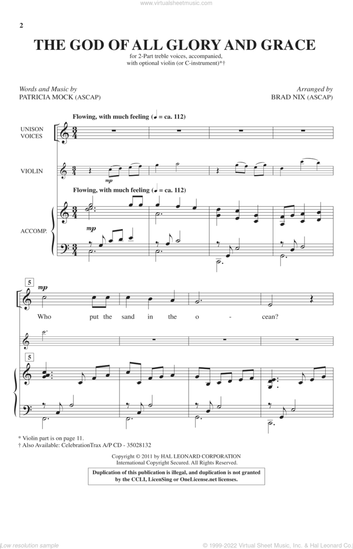 The God Of All Glory And Grace sheet music for choir (2-Part) by Patricia Mock and Brad Nix, intermediate duet