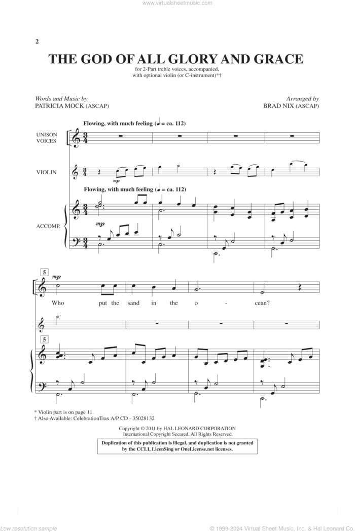 The God Of All Glory And Grace sheet music for choir (2-Part) by Patricia Mock and Brad Nix, intermediate duet