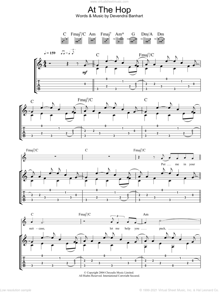 At The Hop sheet music for guitar (tablature) by Devendra Banhart, intermediate skill level