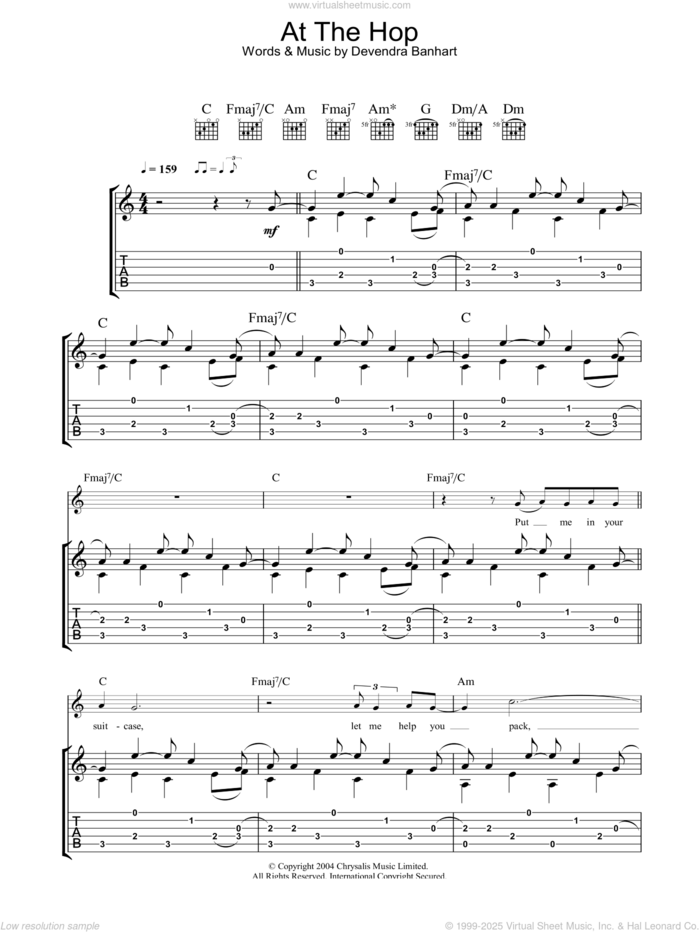 At The Hop sheet music for guitar (tablature) by Devendra Banhart, intermediate skill level