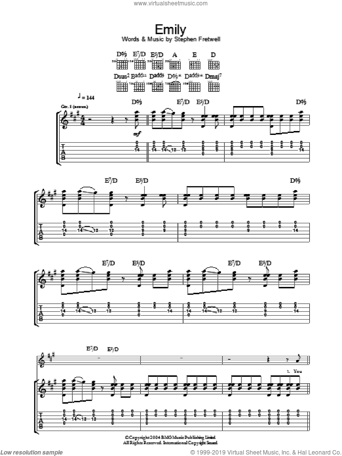 Emily sheet music for guitar (tablature) by Stephen Fretwell, intermediate skill level