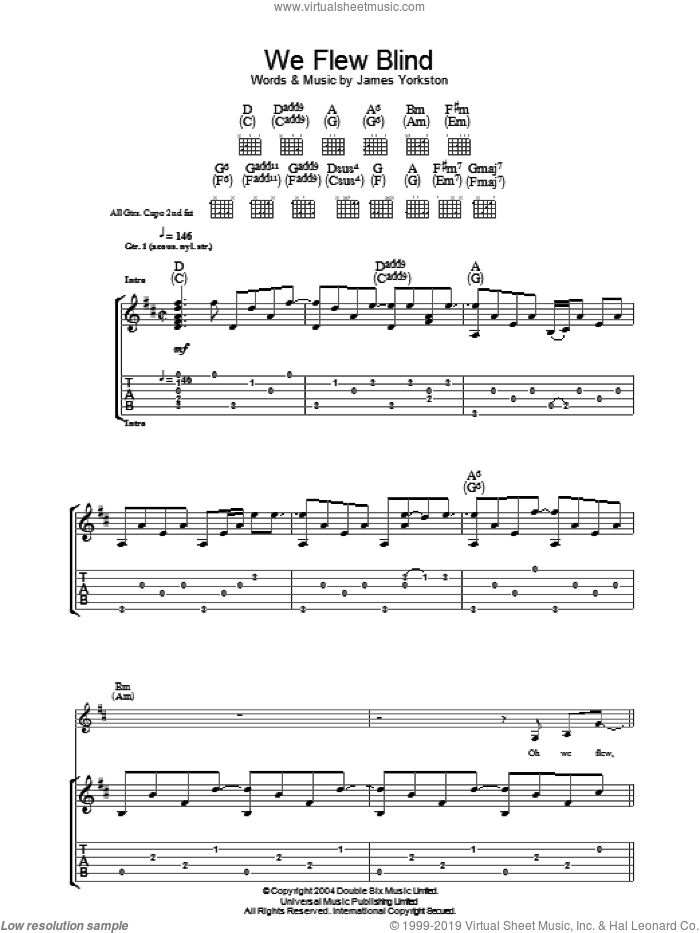 We Flew Blind sheet music for guitar (tablature) by James Yorkston & The Athletes and James Yorkston, intermediate skill level