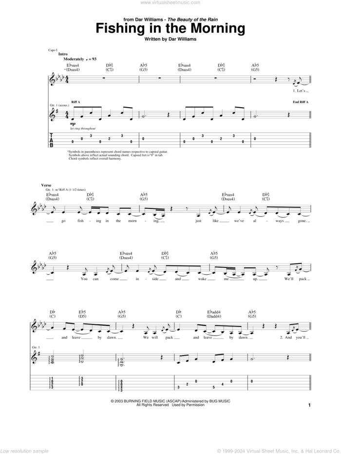 Fishing In The Morning sheet music for guitar (tablature) by Dar Williams, intermediate skill level