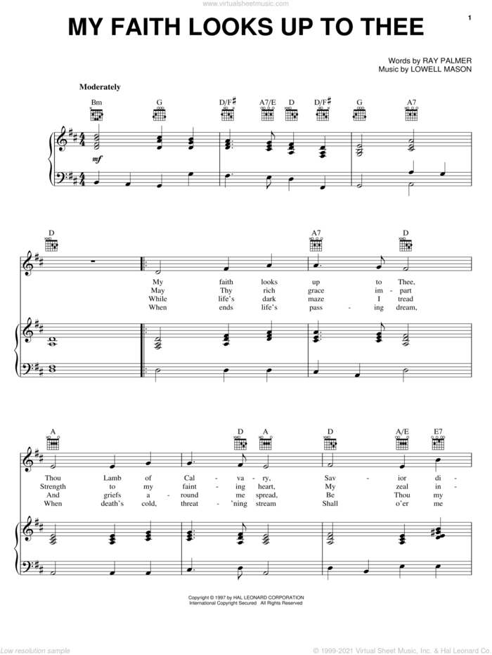 My Faith Looks Up To Thee sheet music for voice, piano or guitar by Lowell Mason and Ray Palmer, intermediate skill level