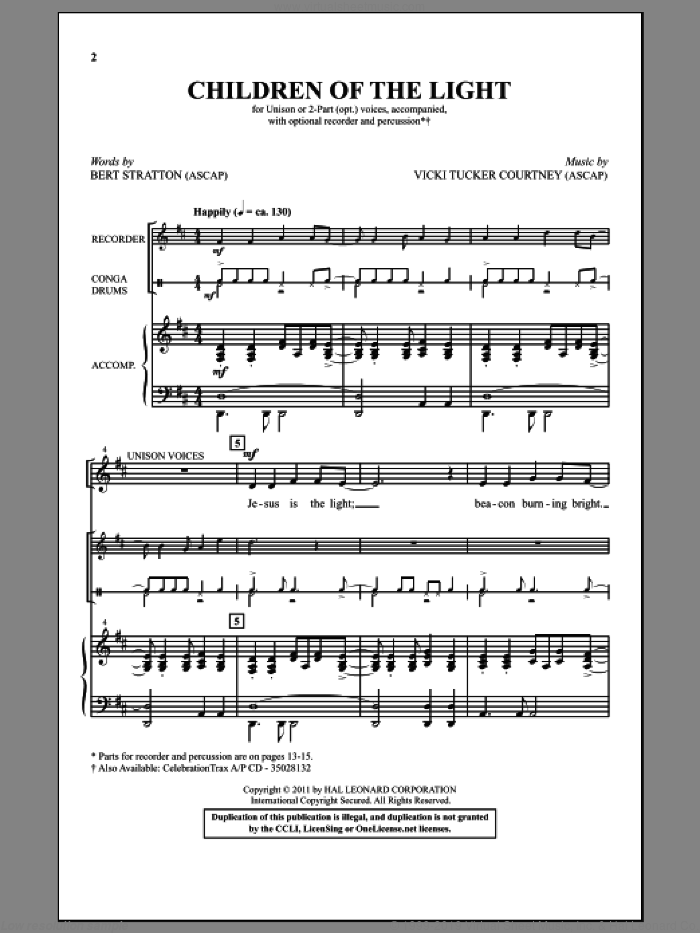 Children Of The Light sheet music for choir (2-Part) by Vicki Tucker Courtney and Bert Stratton, intermediate duet