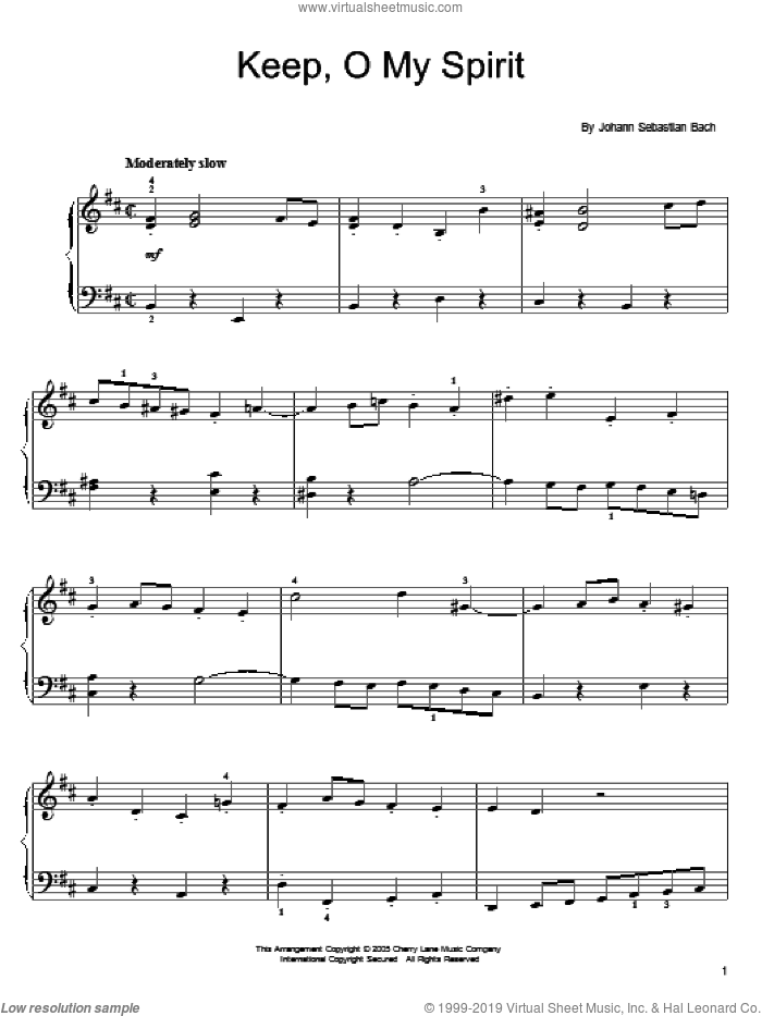 Keep, O My Spirit sheet music for piano solo by Johann Sebastian Bach, classical score, easy skill level