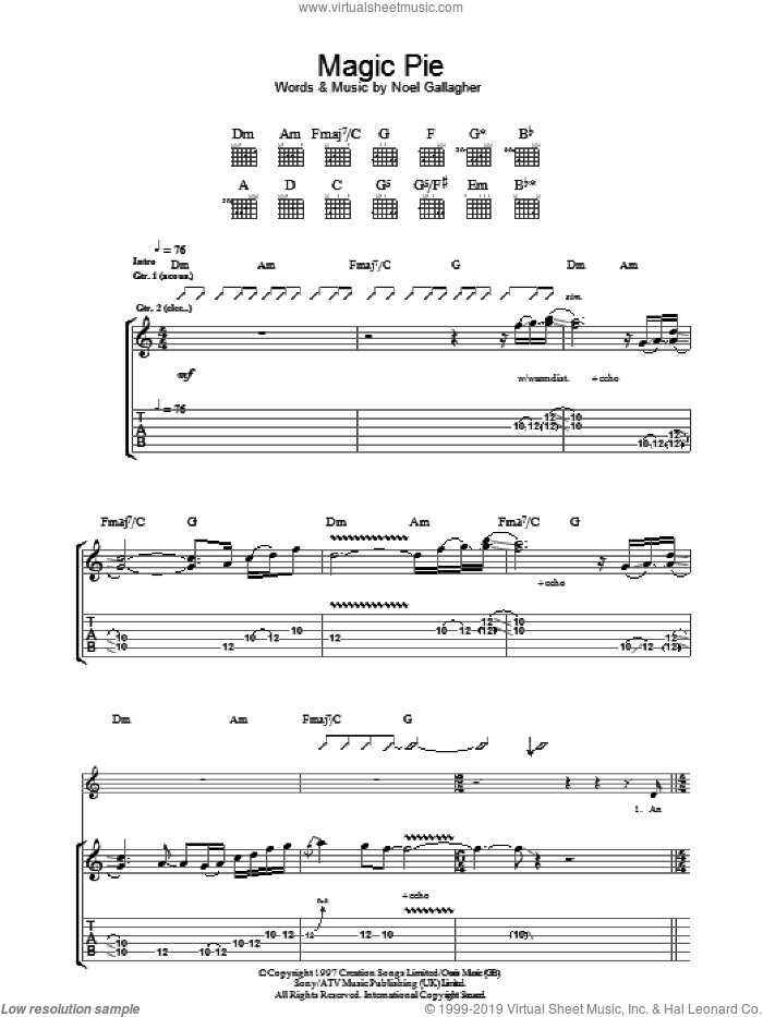 Magic Pie sheet music for guitar (tablature) by Oasis and Noel Gallagher, intermediate skill level