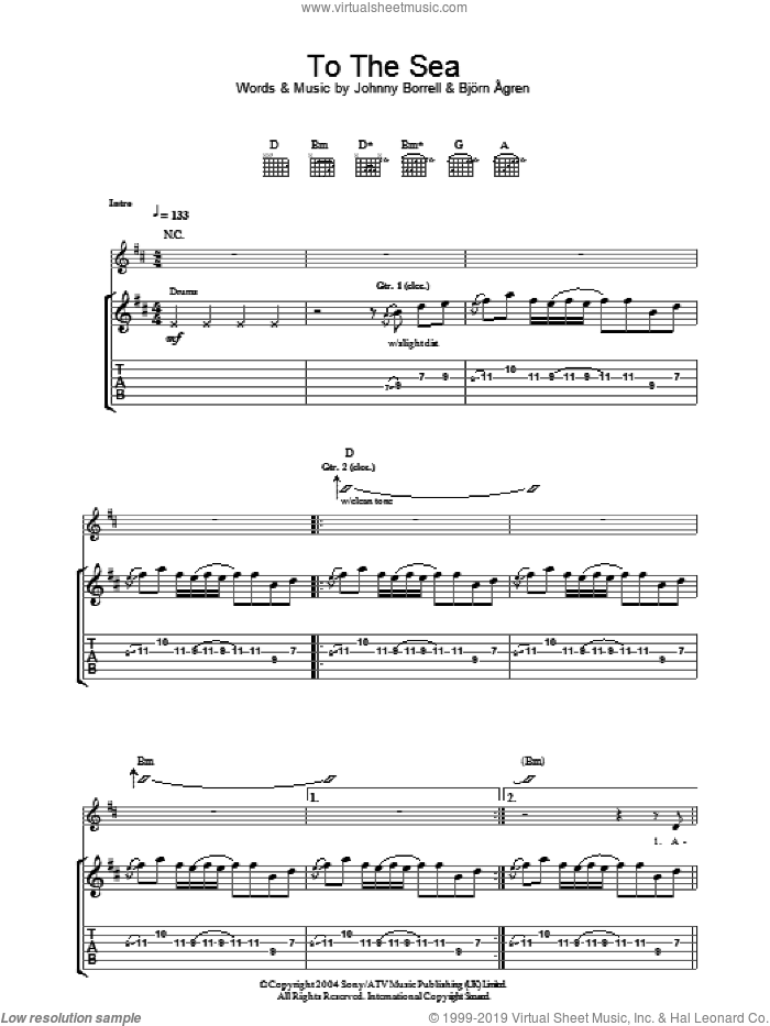 To The Sea sheet music for guitar (tablature) by Razorlight, Bjorn Agren and Johnny Borrell, intermediate skill level