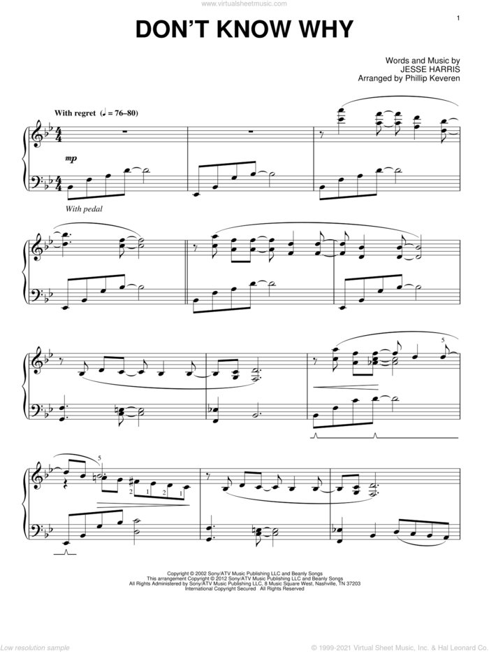 Don't Know Why (arr. Phillip Keveren) sheet music for piano solo by Norah Jones, Phillip Keveren and Jesse Harris, intermediate skill level