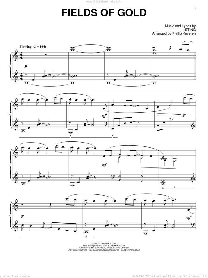 Fields Of Gold (arr. Phillip Keveren) sheet music for piano solo by Sting and Phillip Keveren, intermediate skill level