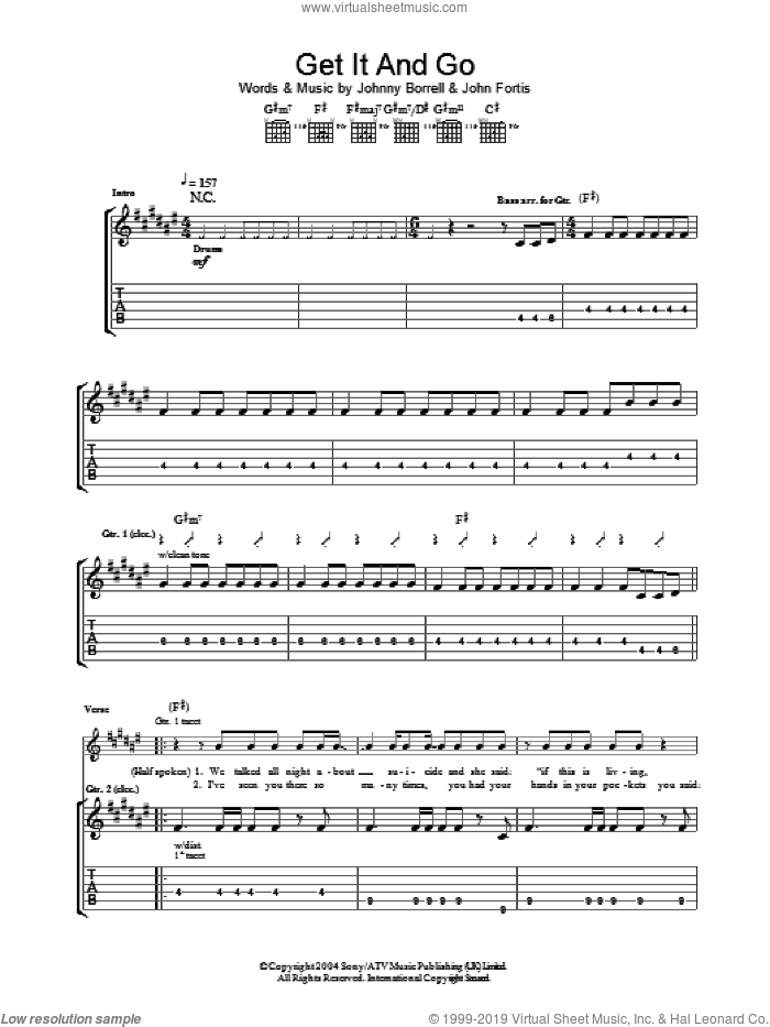 Get It And Go sheet music for guitar (tablature) by Razorlight and Johnny Borrell, intermediate skill level