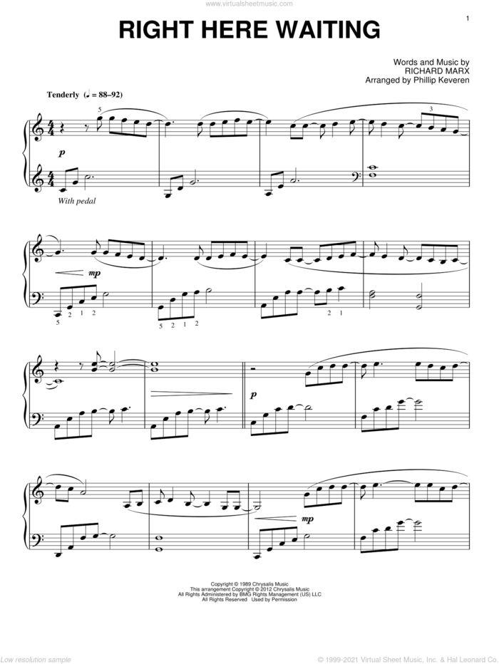 Right Here Waiting (arr. Phillip Keveren) sheet music for piano solo by Richard Marx and Phillip Keveren, intermediate skill level