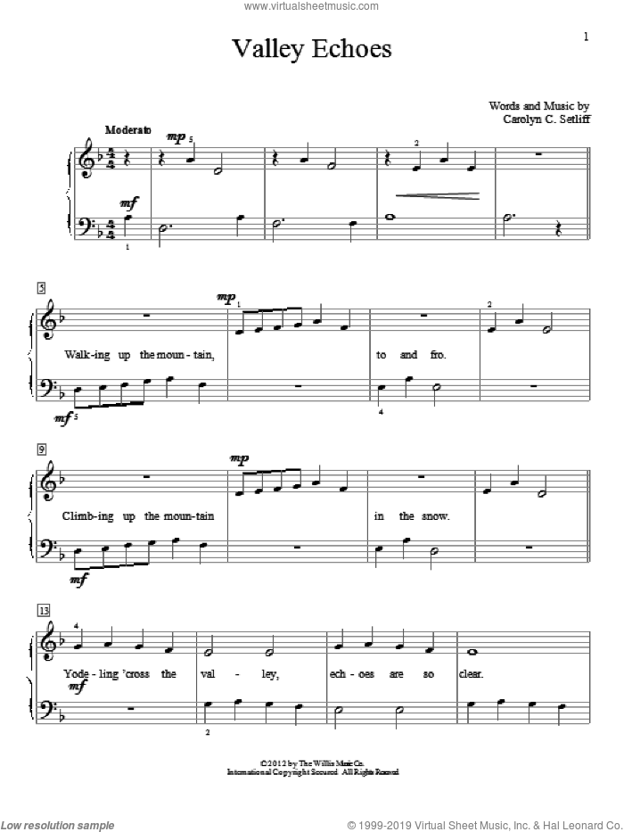 Valley Echoes sheet music for piano solo (elementary) by Carolyn C. Setliff, beginner piano (elementary)