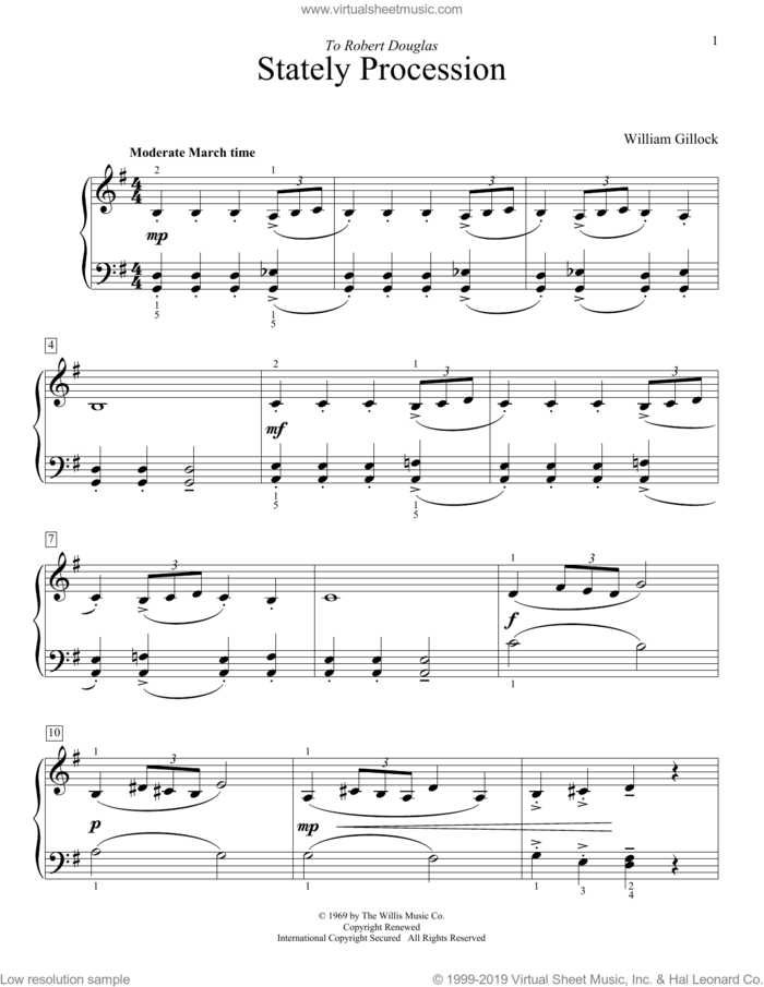 Stately Procession sheet music for piano solo (elementary) by William Gillock, beginner piano (elementary)