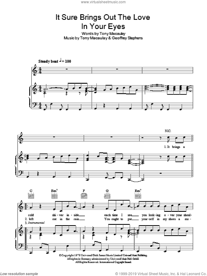 It Sure Brings Out The Love In Your Eyes sheet music for voice, piano or guitar by David Soul, Geoff Stephens and Tony Macaulay, intermediate skill level