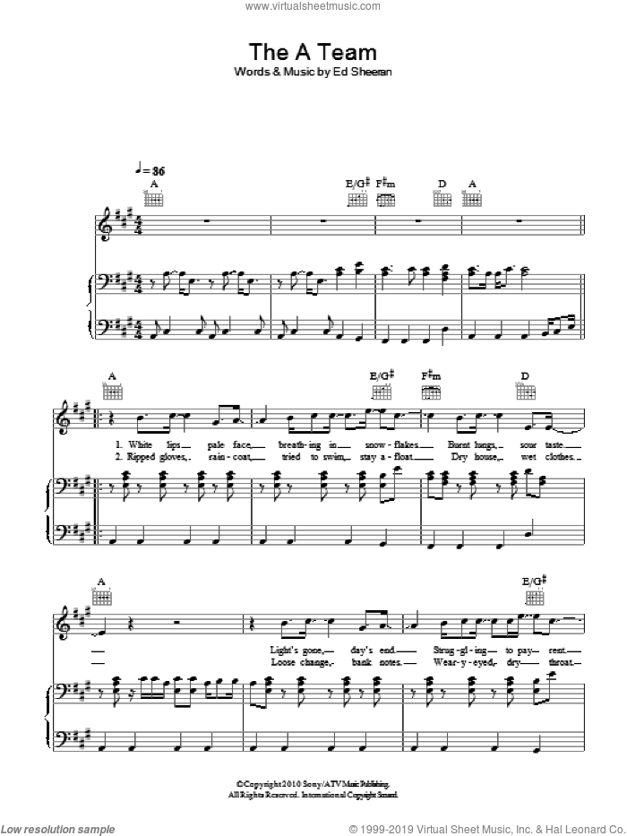 The A Team sheet music for voice, piano or guitar by Ed Sheeran, intermediate skill level