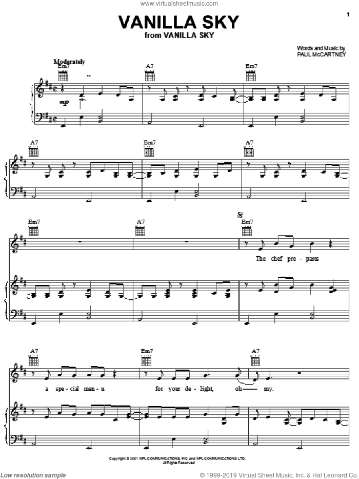 Vanilla Sky sheet music for voice, piano or guitar by Paul McCartney, intermediate skill level