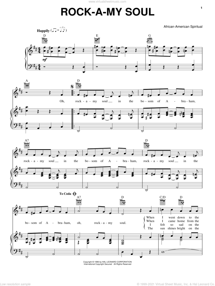 Rock A My Soul sheet music for voice, piano or guitar, intermediate skill level