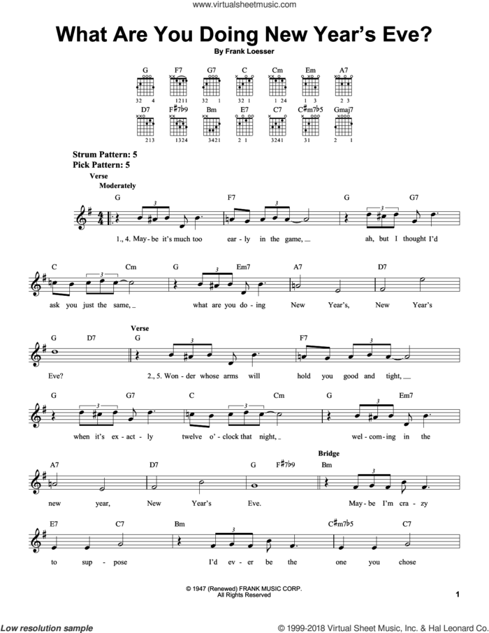 What Are You Doing New Year's Eve? sheet music for guitar solo (chords) by Frank Loesser, easy guitar (chords)