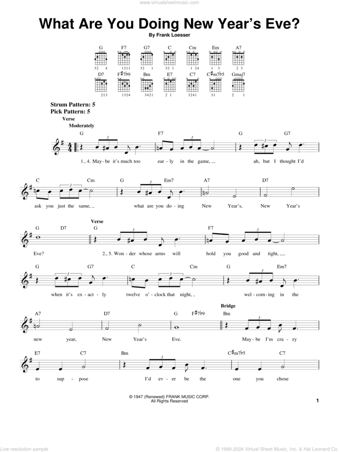 What Are You Doing New Year's Eve? sheet music for guitar solo (chords) by Frank Loesser, easy guitar (chords)