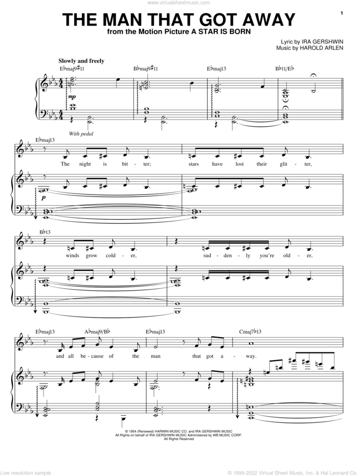 The Man That Got Away sheet music for voice, piano or guitar by Audra McDonald, Judy Garland, Harold Arlen and Ira Gershwin, intermediate skill level