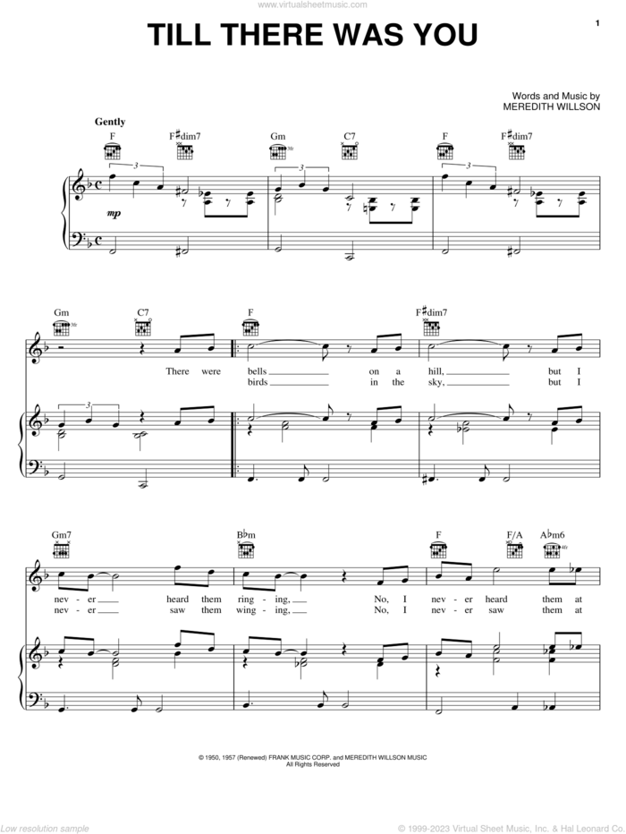 Till There Was You sheet music for voice, piano or guitar by The Beatles and Meredith Willson, wedding score, intermediate skill level