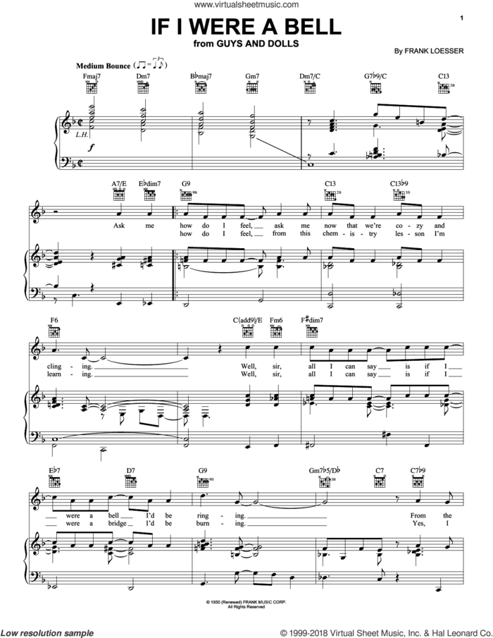 If I Were A Bell sheet music for voice, piano or guitar by Frank Loesser, Carmen McRae, Guys And Dolls (Musical) and Miles Davis, intermediate skill level